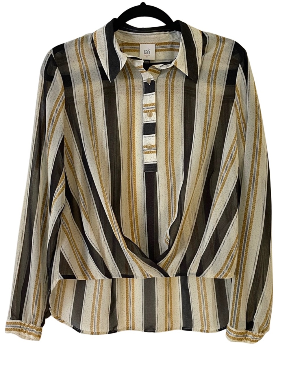NWT CAbi Striped Draped Front Blouse - Yellow/Black Size M